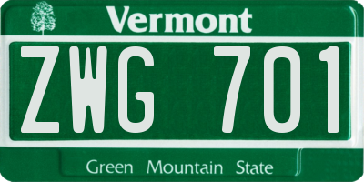 VT license plate ZWG701