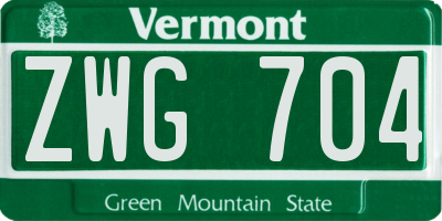 VT license plate ZWG704
