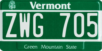 VT license plate ZWG705