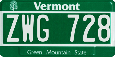 VT license plate ZWG728
