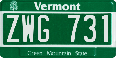VT license plate ZWG731