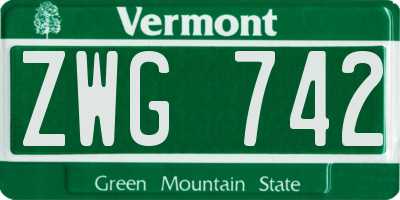 VT license plate ZWG742