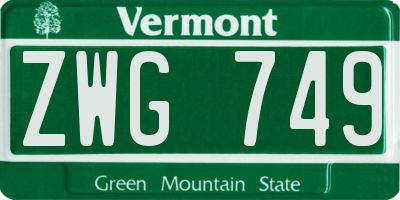 VT license plate ZWG749