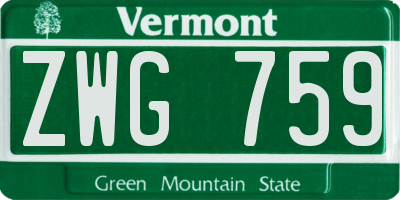 VT license plate ZWG759