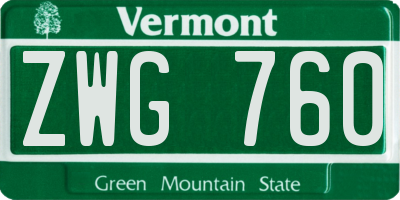 VT license plate ZWG760