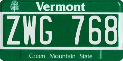 VT license plate ZWG768