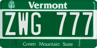 VT license plate ZWG777