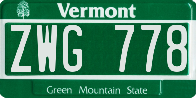 VT license plate ZWG778