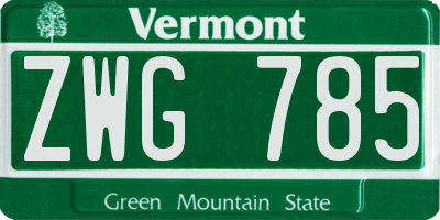 VT license plate ZWG785