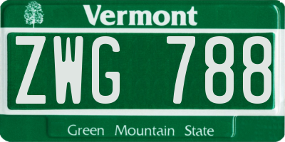 VT license plate ZWG788