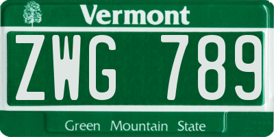 VT license plate ZWG789