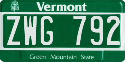 VT license plate ZWG792