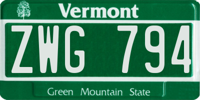 VT license plate ZWG794