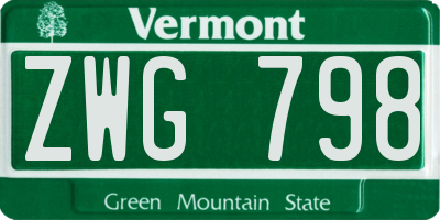 VT license plate ZWG798