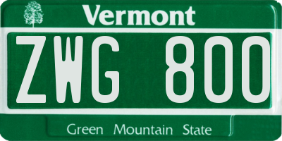 VT license plate ZWG800