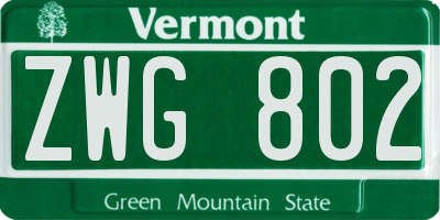 VT license plate ZWG802