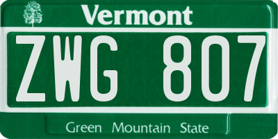 VT license plate ZWG807