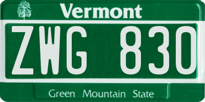 VT license plate ZWG830