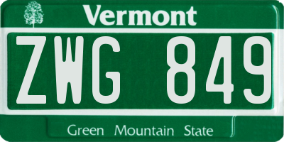 VT license plate ZWG849