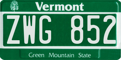 VT license plate ZWG852