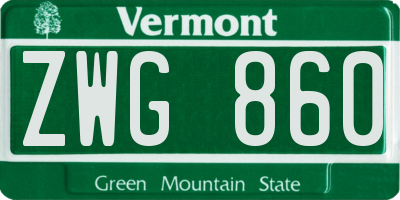 VT license plate ZWG860