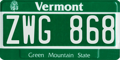 VT license plate ZWG868