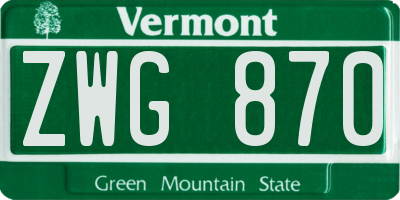VT license plate ZWG870