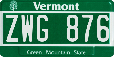 VT license plate ZWG876