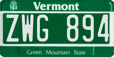 VT license plate ZWG894