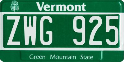 VT license plate ZWG925