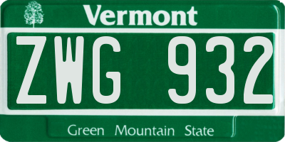 VT license plate ZWG932