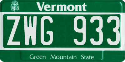 VT license plate ZWG933