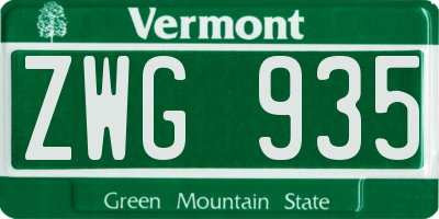 VT license plate ZWG935