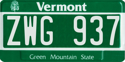 VT license plate ZWG937