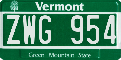 VT license plate ZWG954