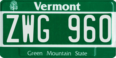 VT license plate ZWG960