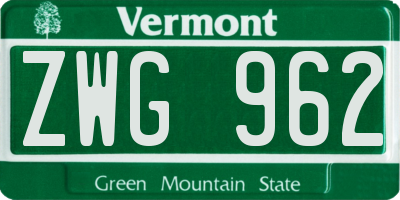 VT license plate ZWG962