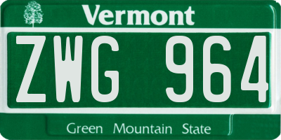 VT license plate ZWG964