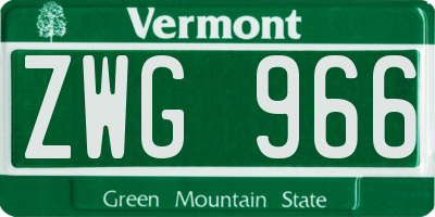 VT license plate ZWG966