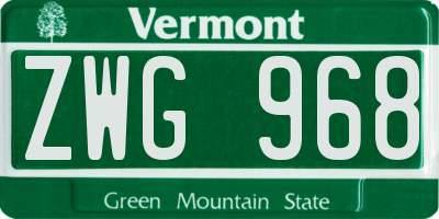 VT license plate ZWG968