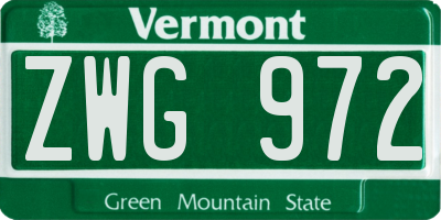 VT license plate ZWG972