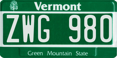 VT license plate ZWG980