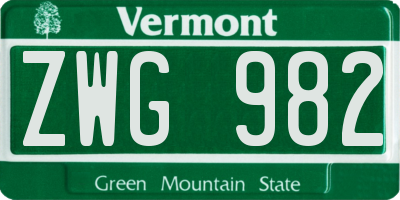 VT license plate ZWG982