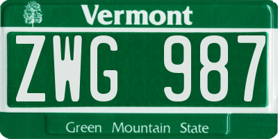 VT license plate ZWG987