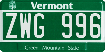 VT license plate ZWG996