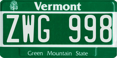 VT license plate ZWG998