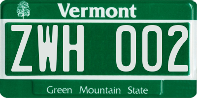 VT license plate ZWH002