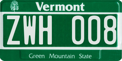 VT license plate ZWH008