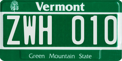 VT license plate ZWH010