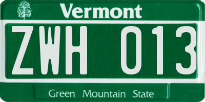 VT license plate ZWH013